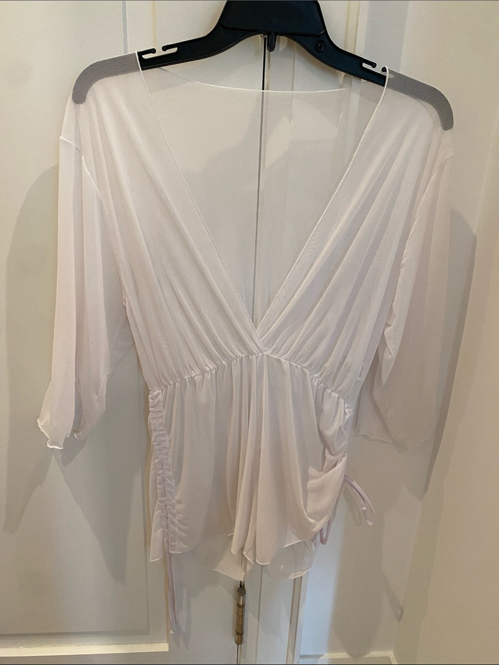 Sheer V-Neck Lightweight jumpsuit
 in Soft White